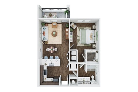 Floor plan for 1 bed, 1 bath, 883 sqft